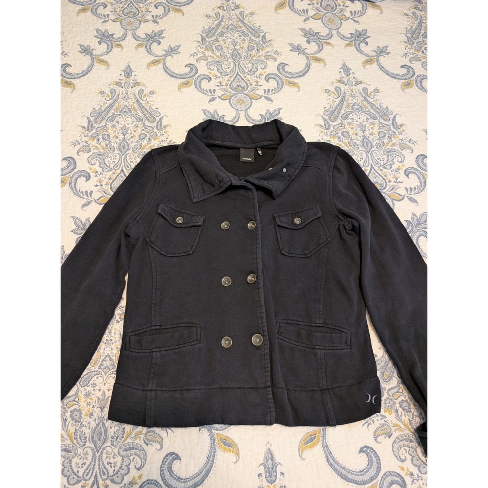 Women's Hurley Black Double Breasted Jacket 100 Percent Cotton Size XL